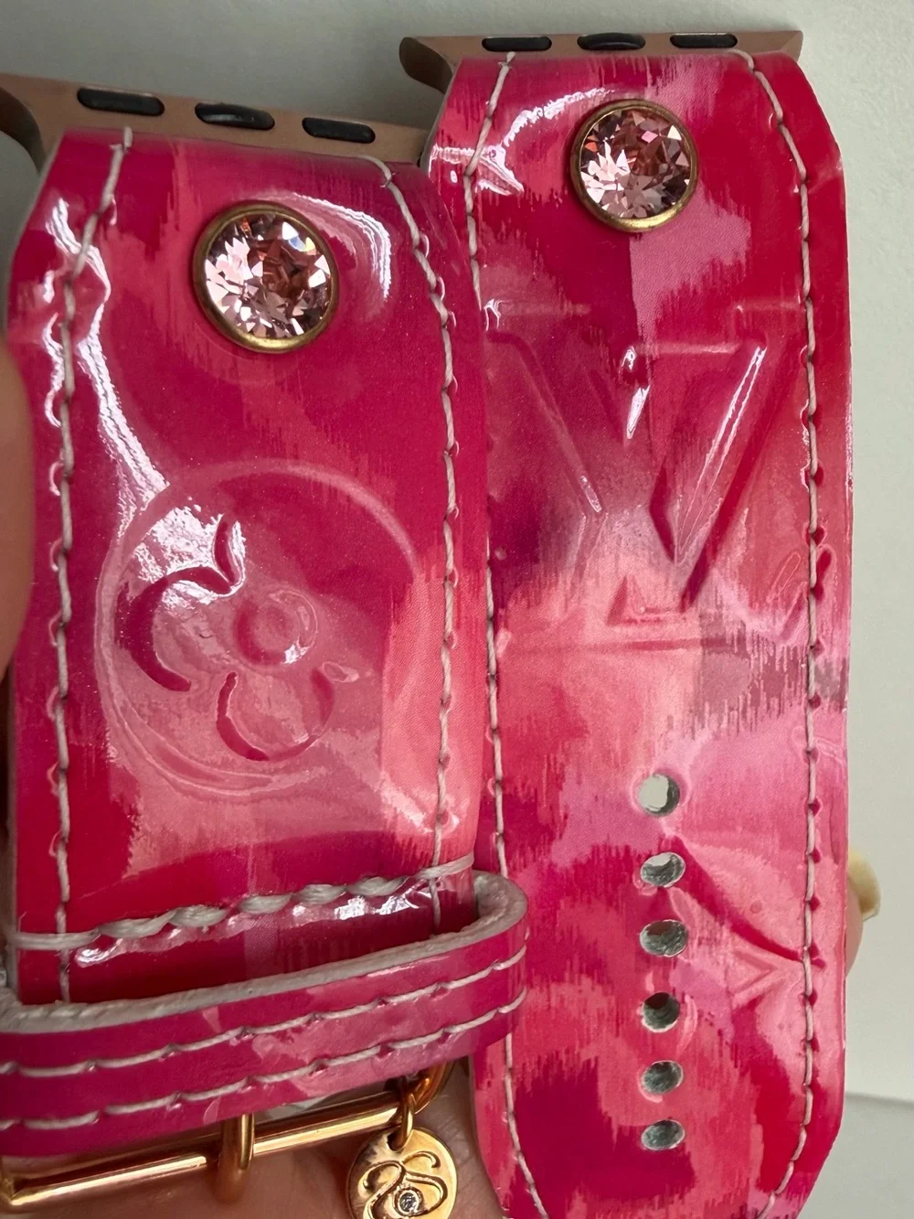 Upcycled fucshia ikat vernis Spark*l band for Apple Watch, size 2